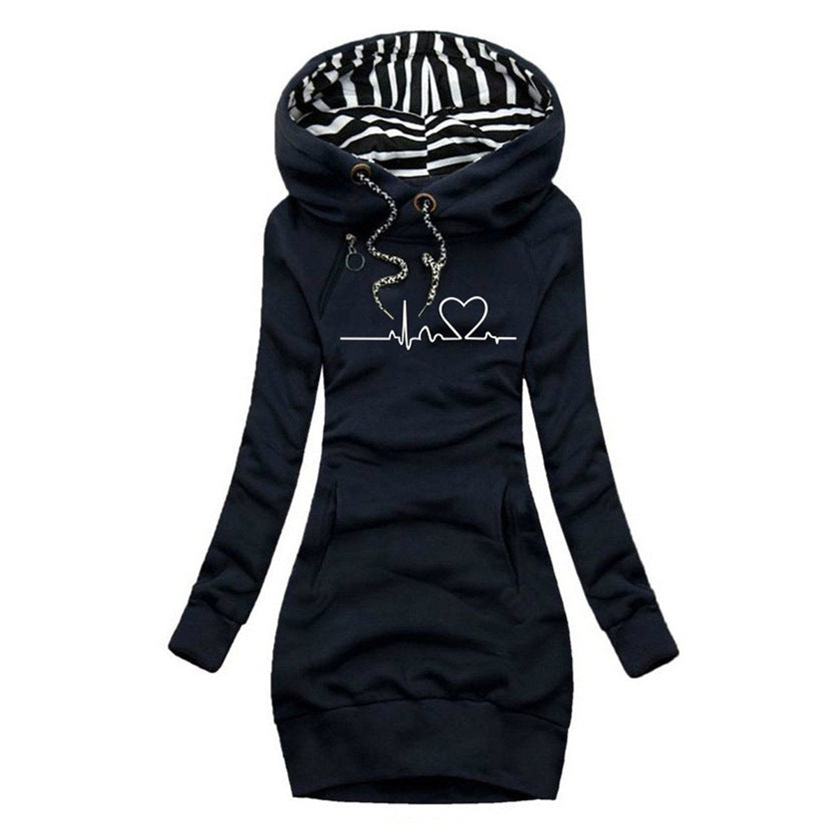 Heartbeat Print Hooded Jumper Dress - Close-Up Fabric Texture | Lavisa