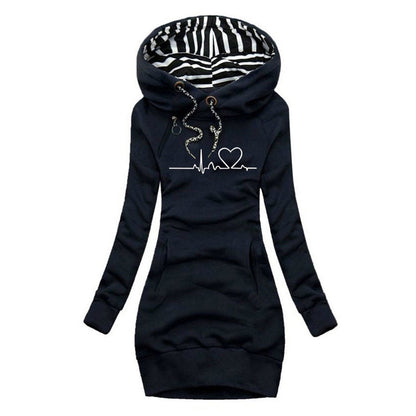 Heartbeat Print Hooded Jumper Dress - Close-Up Fabric Texture | Lavisa