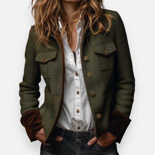 Lavisa - Women's Herringbone Structured Button-Front Jacket