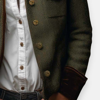 Women's Herringbone Structured Button-Front Jacket - Side Angle | Lavisa
