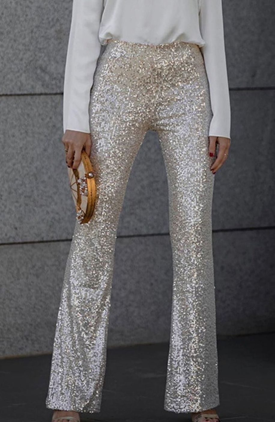 Lavisa - Womens High Rise Flared Sequin Trousers