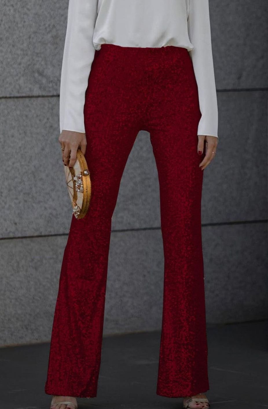 Lavisa - Womens High Rise Flared Sequin Trousers