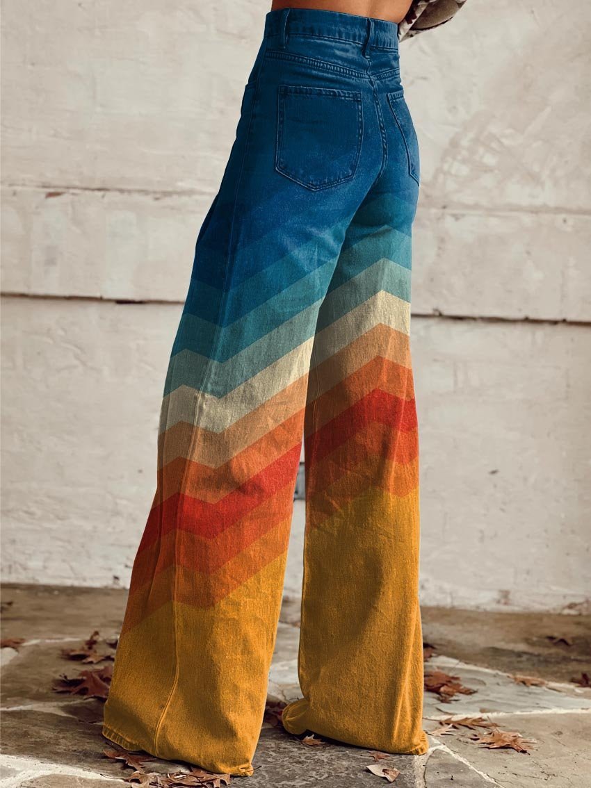 Women's High-Rise Wide-Leg Chevron Gradient Printed Trousers - Side Angle | Lavisa