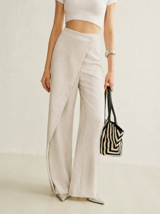 Lavisa - Women's High-Waist Asymmetric Wrap Wide Leg Trousers