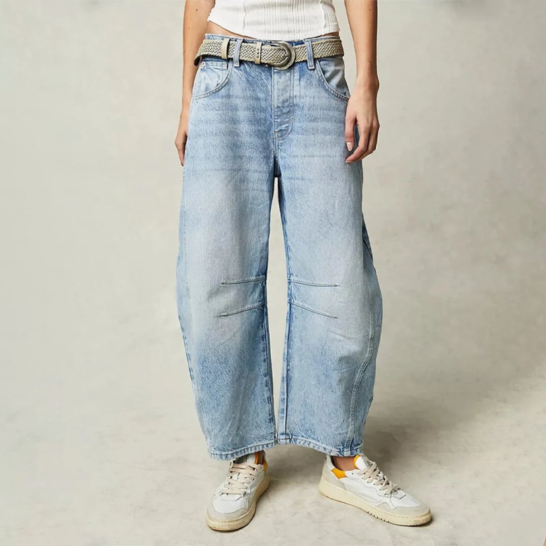 Lavisa - Women's High-Waist Barrel-Leg Relaxed-Fit Denim Jeans