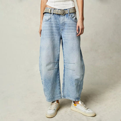 Lavisa - Women's High-Waist Barrel-Leg Relaxed-Fit Denim Jeans