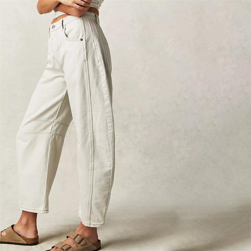 Lavisa - Women's High-Waist Barrel-Leg Relaxed-Fit Denim Jeans
