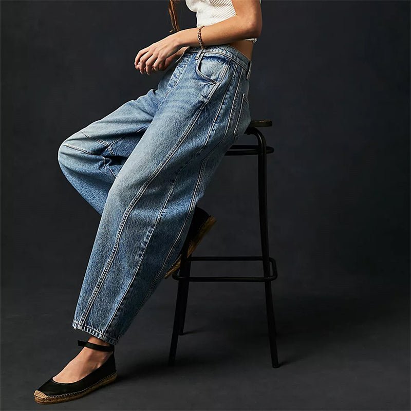 Lavisa - Women's High-Waist Barrel-Leg Relaxed-Fit Denim Jeans