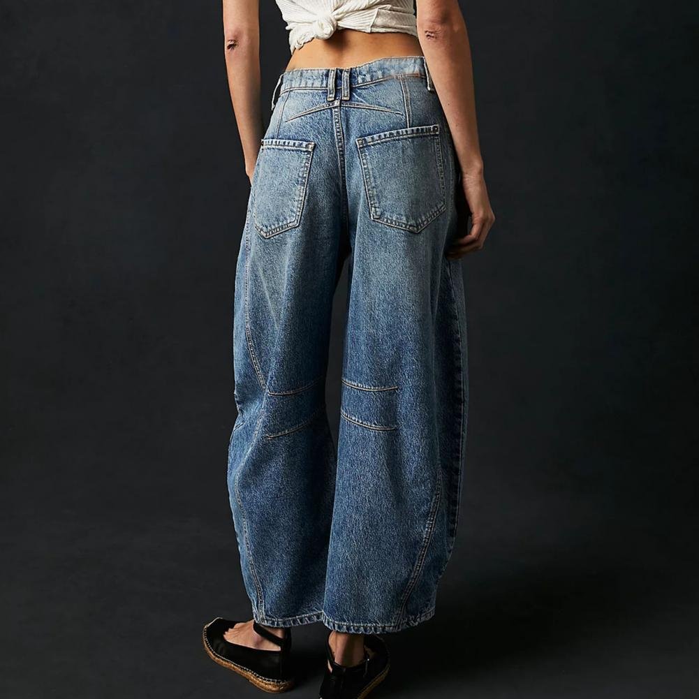 Lavisa - Women's High-Waist Barrel-Leg Relaxed-Fit Denim Jeans