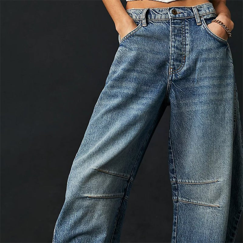 Lavisa - Women's High-Waist Barrel-Leg Relaxed-Fit Denim Jeans