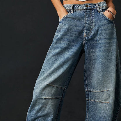 Lavisa - Women's High-Waist Barrel-Leg Relaxed-Fit Denim Jeans