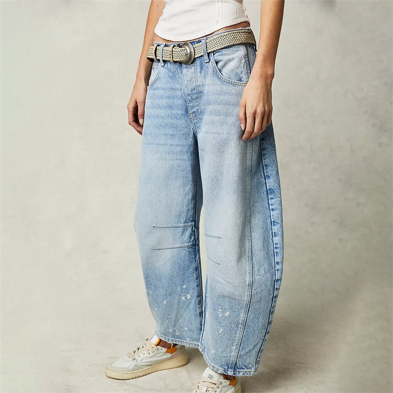 Lavisa - Women's High-Waist Barrel-Leg Relaxed-Fit Denim Jeans