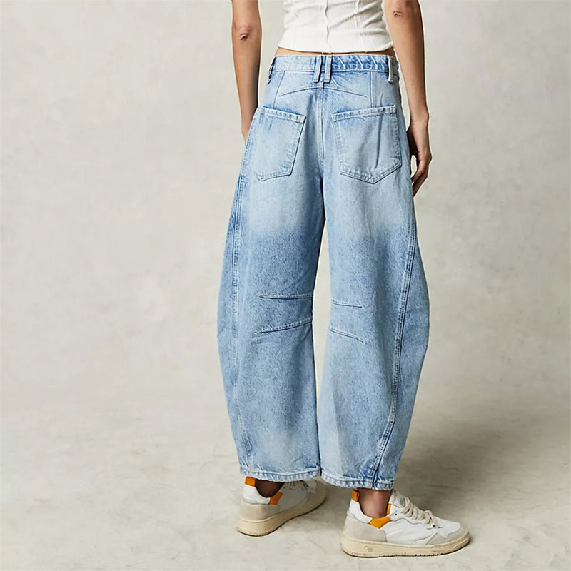 Lavisa - Women's High-Waist Barrel-Leg Relaxed-Fit Denim Jeans