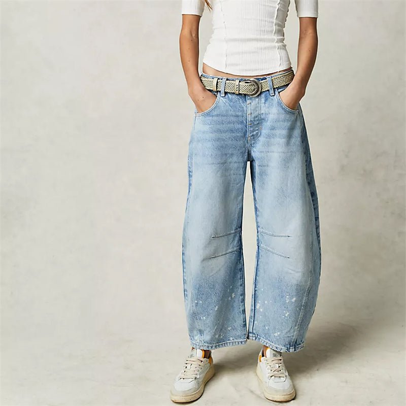 Lavisa - Women's High-Waist Barrel-Leg Relaxed-Fit Denim Jeans