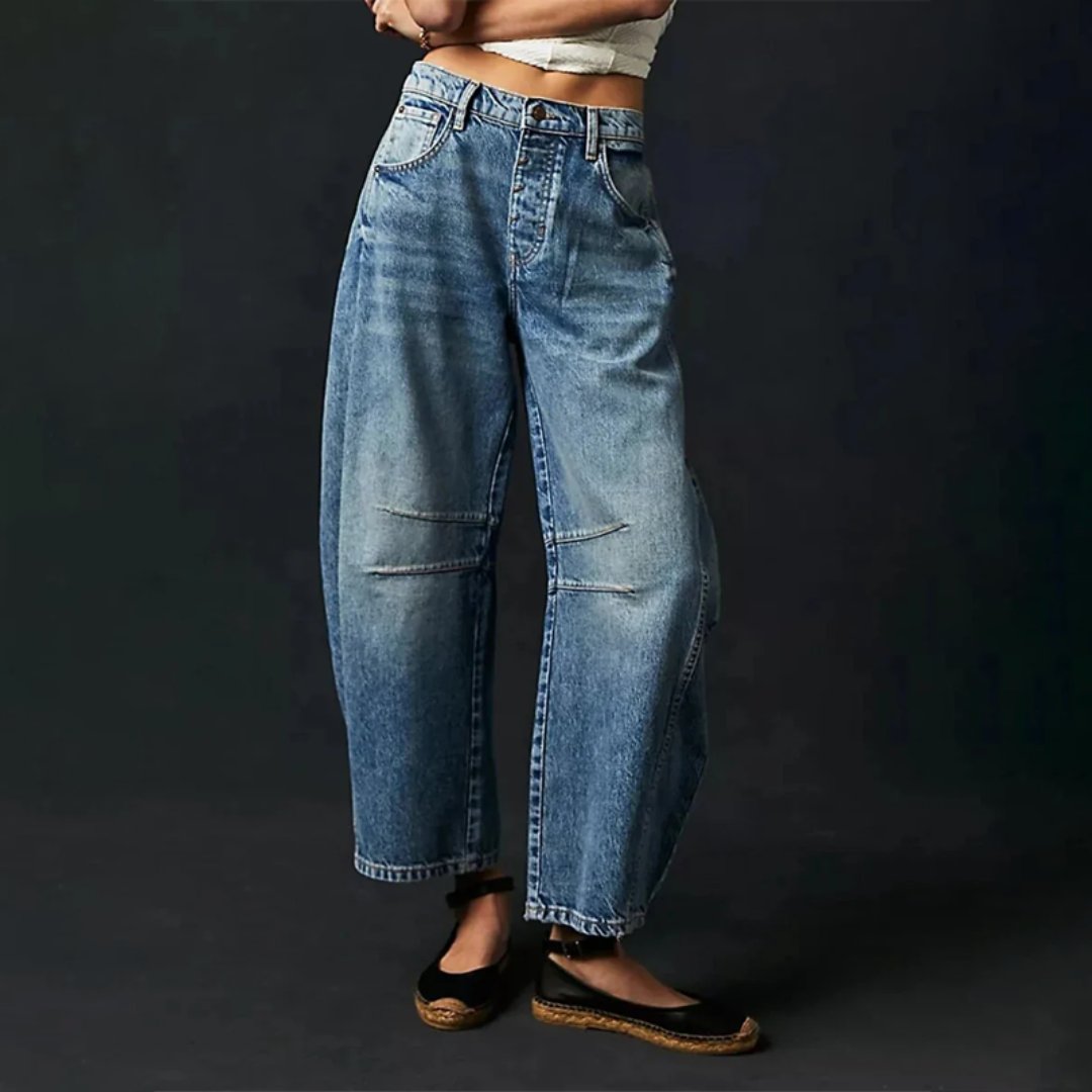 Lavisa - Women's High-Waist Barrel-Leg Relaxed-Fit Denim Jeans