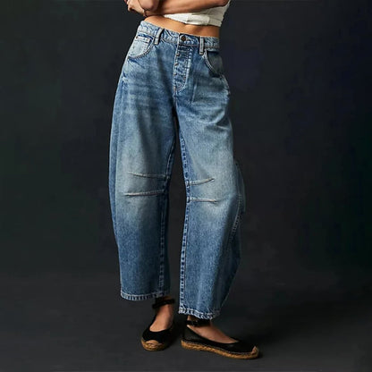 Lavisa - Women's High-Waist Barrel-Leg Relaxed-Fit Denim Jeans