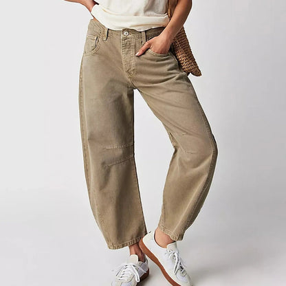 Lavisa - Women's High-Waist Barrel-Leg Relaxed-Fit Denim Jeans
