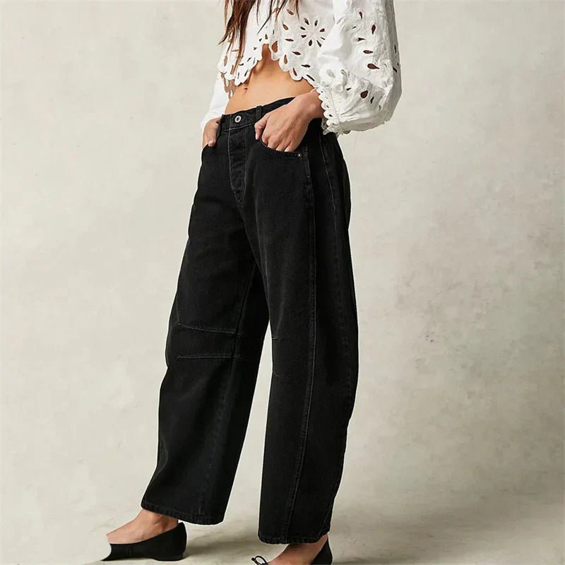 Lavisa - Women's High-Waist Barrel-Leg Relaxed-Fit Denim Jeans