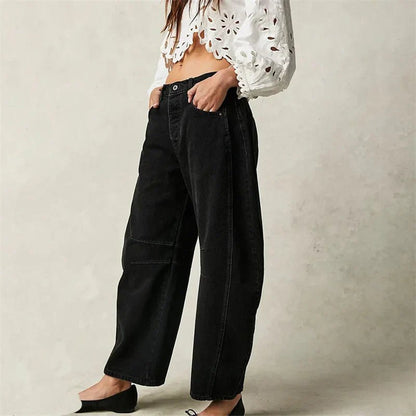 Lavisa - Women's High-Waist Barrel-Leg Relaxed-Fit Denim Jeans