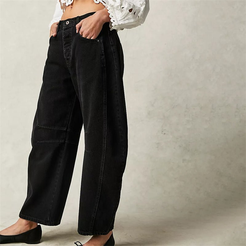 Lavisa - Women's High-Waist Barrel-Leg Relaxed-Fit Denim Jeans