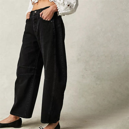 Lavisa - Women's High-Waist Barrel-Leg Relaxed-Fit Denim Jeans