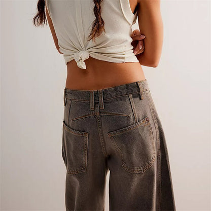 Lavisa - Women's High-Waist Barrel-Leg Relaxed-Fit Denim Jeans