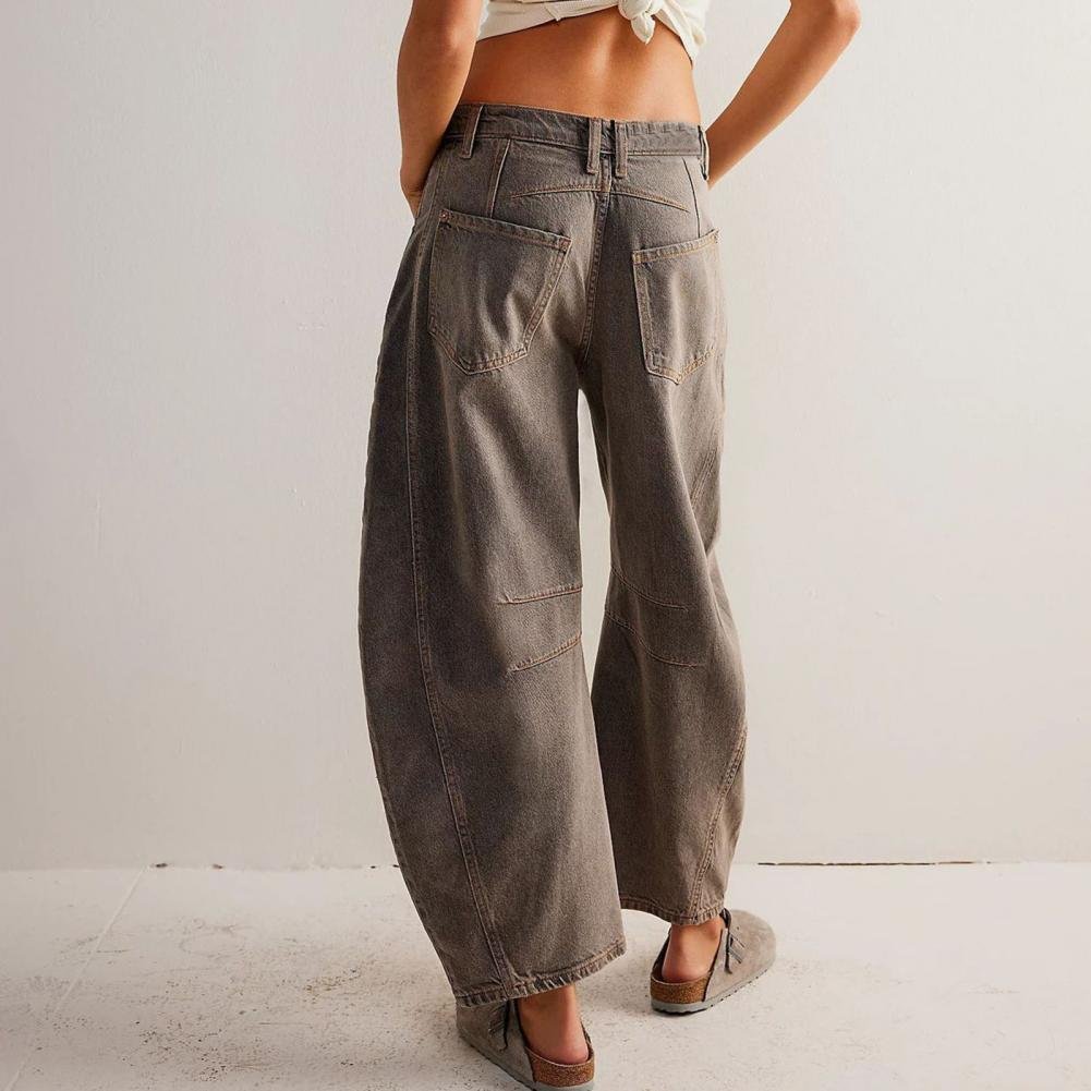 Lavisa - Women's High-Waist Barrel-Leg Relaxed-Fit Denim Jeans