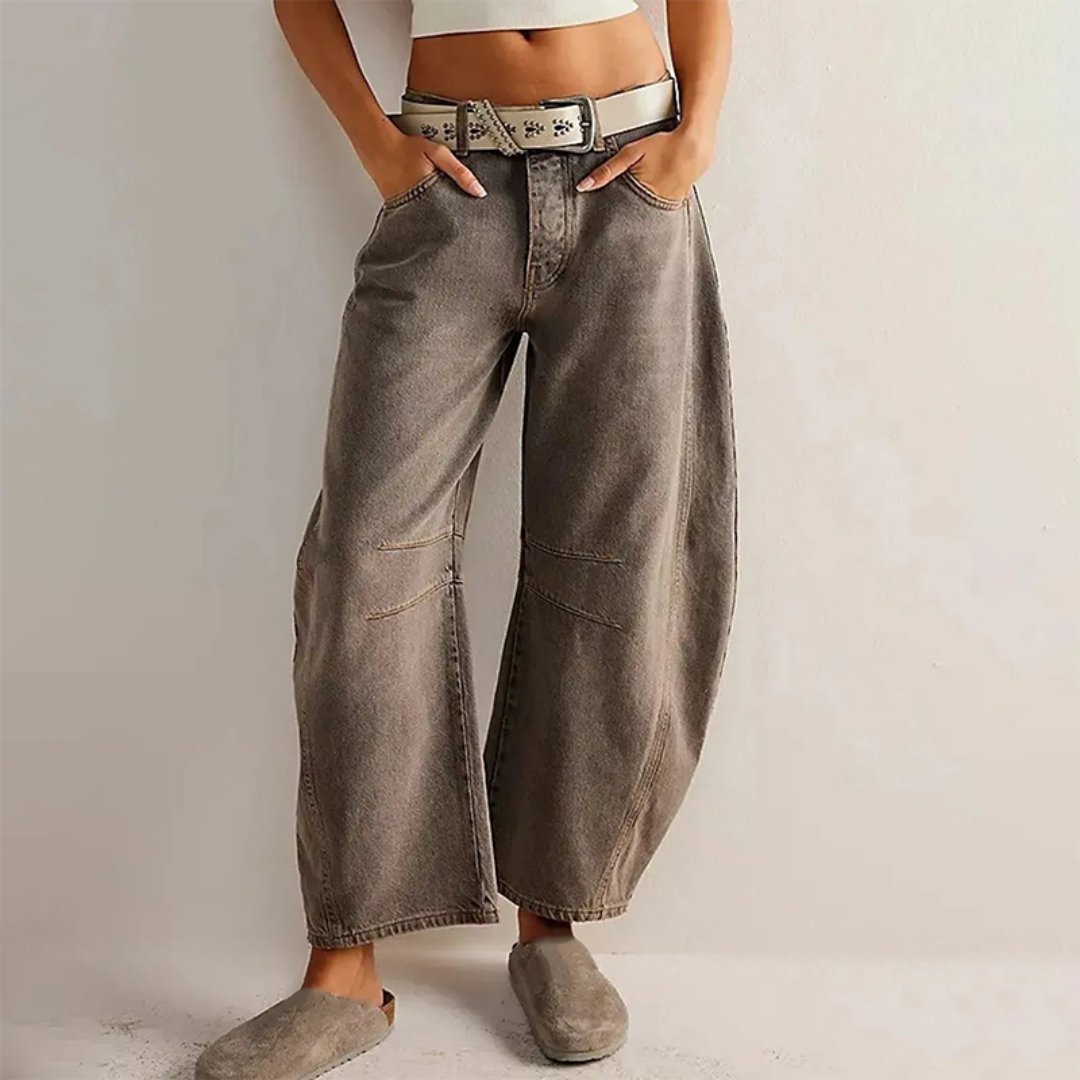 Lavisa - Women's High-Waist Barrel-Leg Relaxed-Fit Denim Jeans