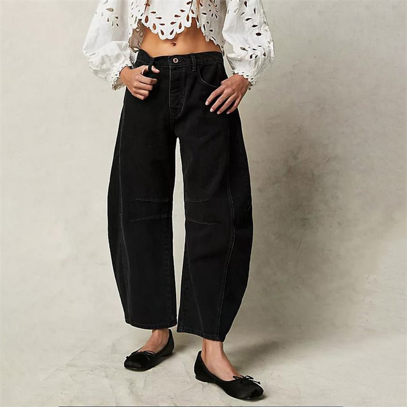 Lavisa - Women's High-Waist Barrel-Leg Relaxed-Fit Denim Jeans