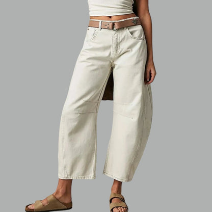 Lavisa - Women's High-Waist Barrel-Leg Relaxed-Fit Denim Jeans