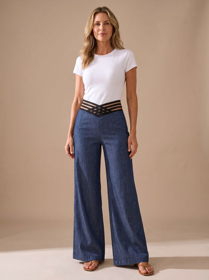 Lavisa - Womens Crossover Waistband Wide Leg Pants