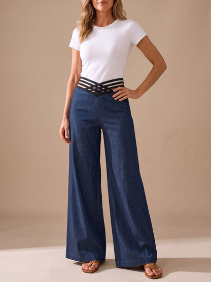 Lavisa - Womens Crossover Waistband Wide Leg Pants