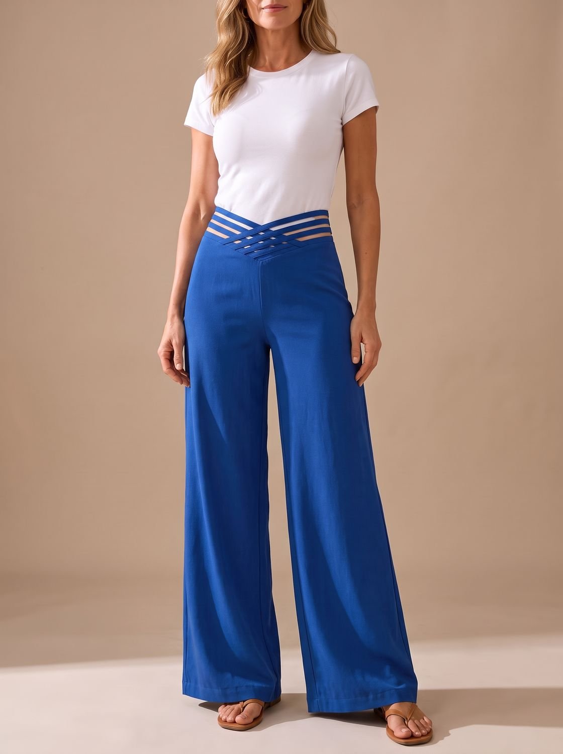 Lavisa - Womens Crossover Waistband Wide Leg Pants