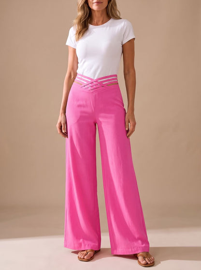 Lavisa - Womens Crossover Waistband Wide Leg Pants
