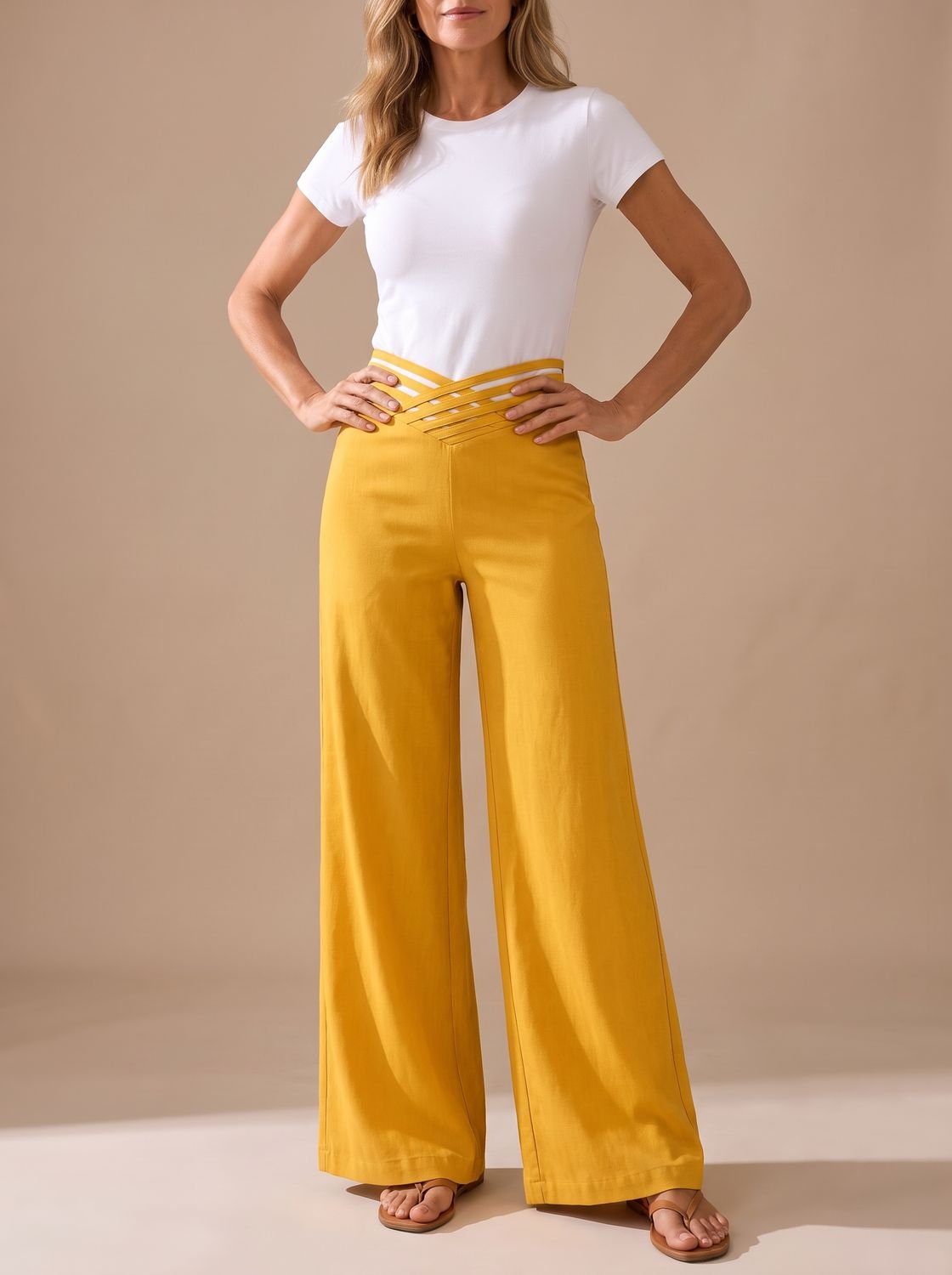 Lavisa - Womens Crossover Waistband Wide Leg Pants
