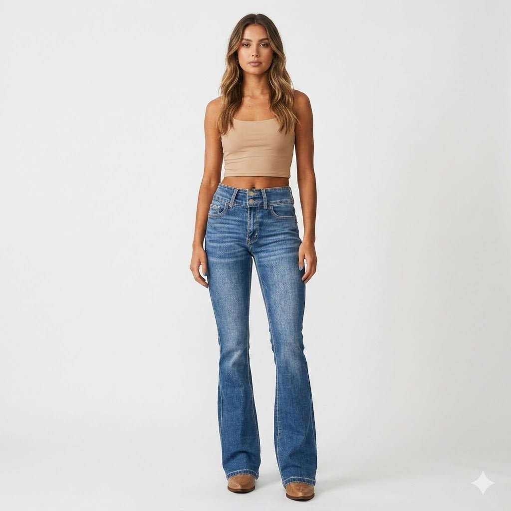 Women's High-Waist Sculpted Flare Jeans - Side Angle | Lavisa