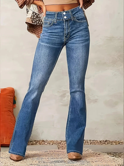 Women's High-Waist Sculpted Flare Jeans - Close-Up Texture & Detail | Lavisa