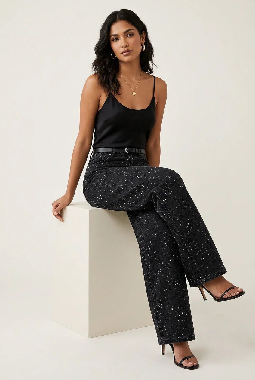 Women's High-Waist Wide-Leg Glitter Denim Jeans - Variant Style 9 | Lavisa