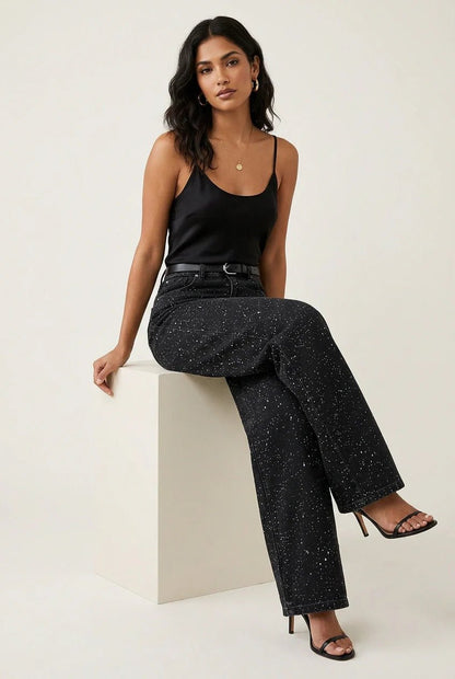 Women's High-Waist Wide-Leg Glitter Denim Jeans - Variant Style 9 | Lavisa
