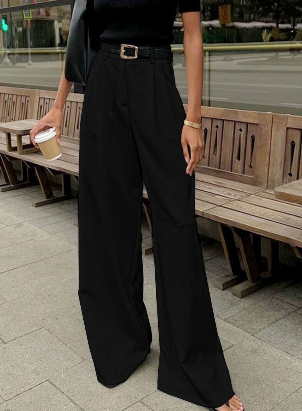 Lavisa - Womens High Waisted Wide Leg Tailored Trousers