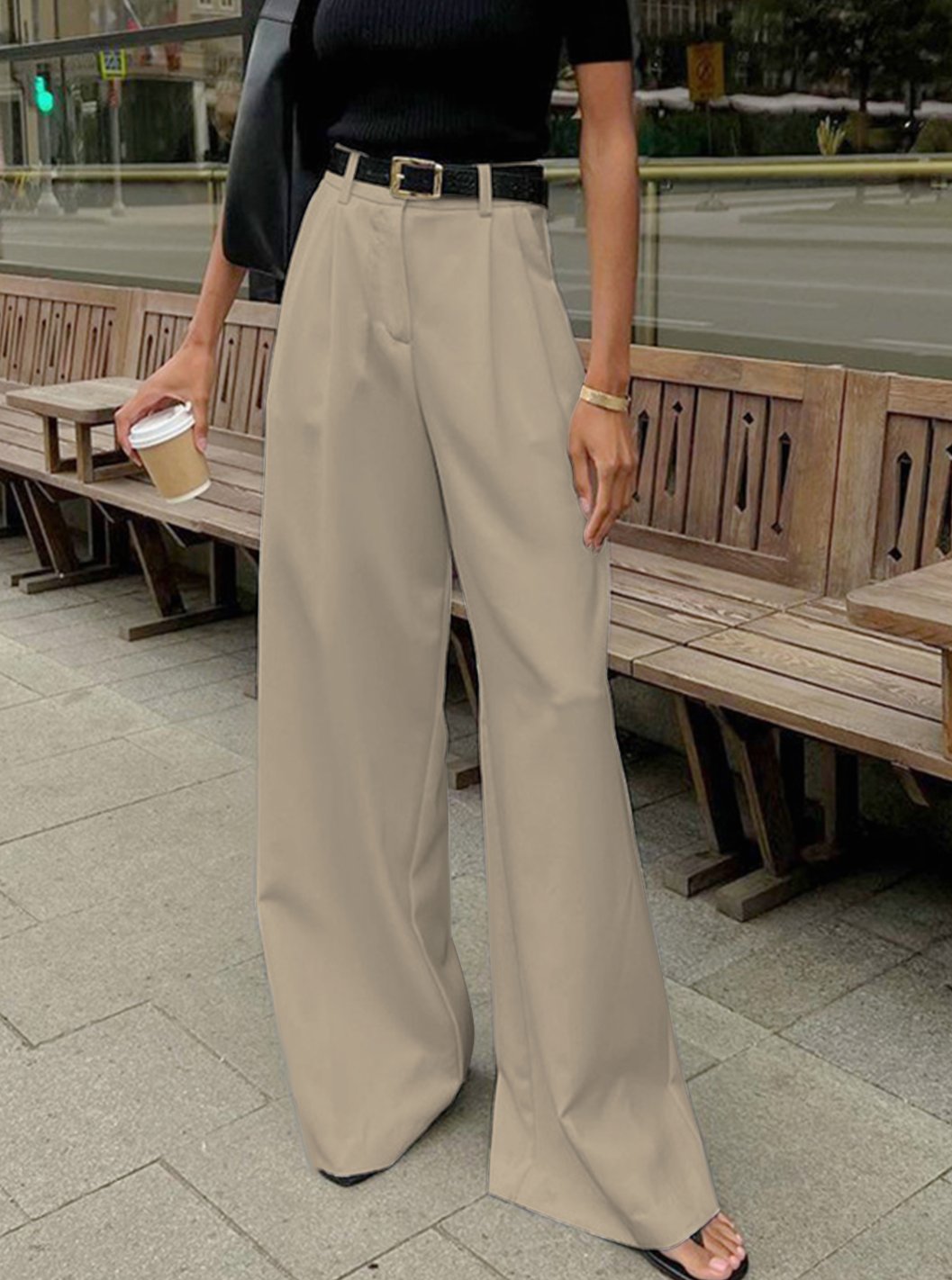 Lavisa - Womens High Waisted Wide Leg Tailored Trousers