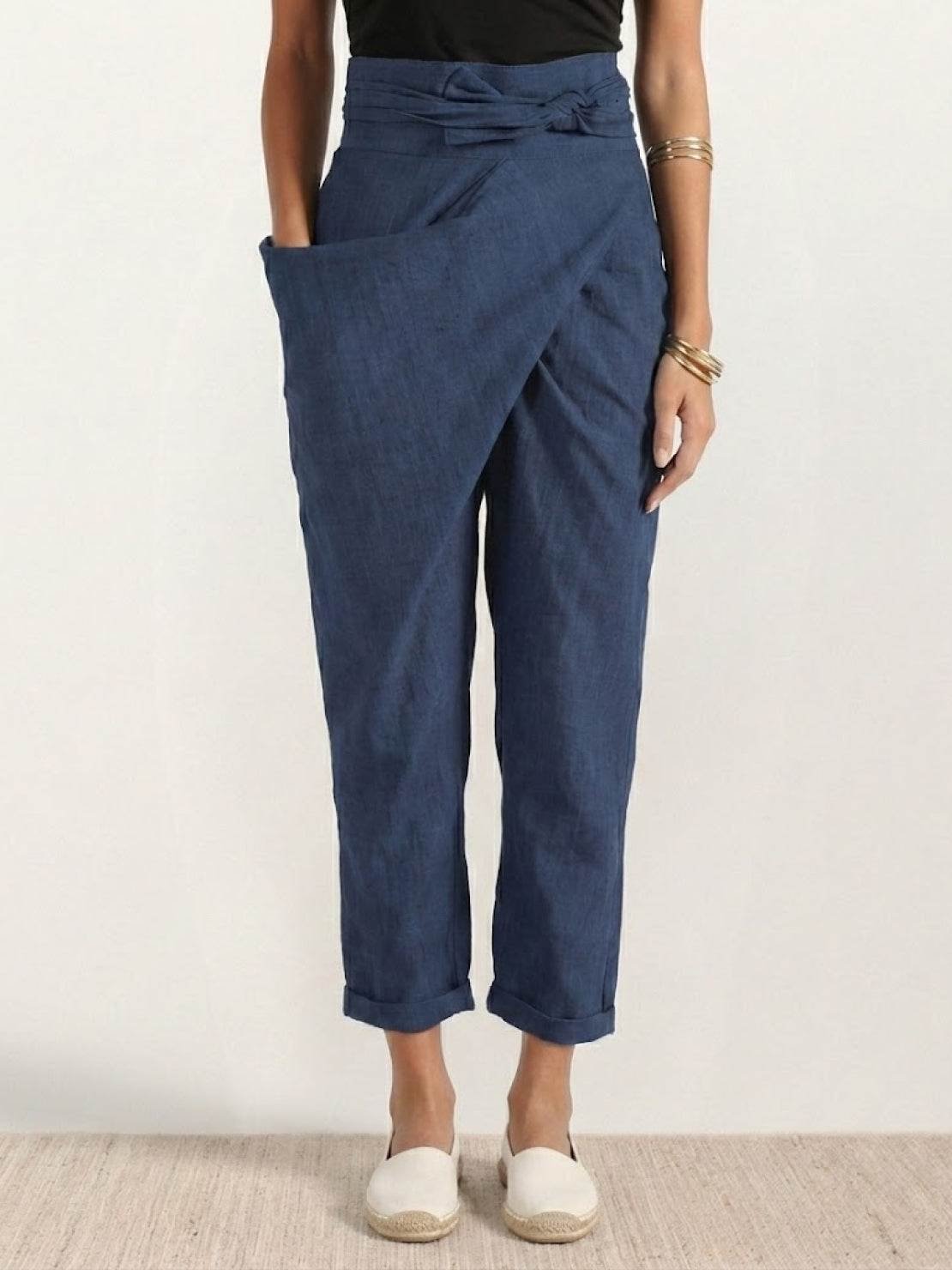Women's High-Waist Wrap-Front Cropped Tapered Trousers - Variant Style 11 | Lavisa
