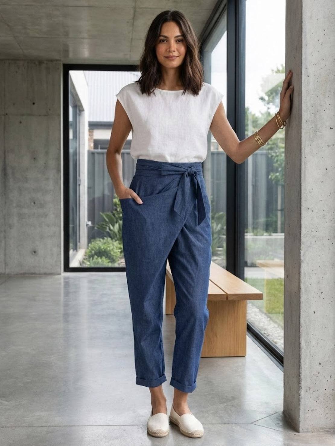 Women's High-Waist Wrap-Front Cropped Tapered Trousers - Variant Style 12 | Lavisa