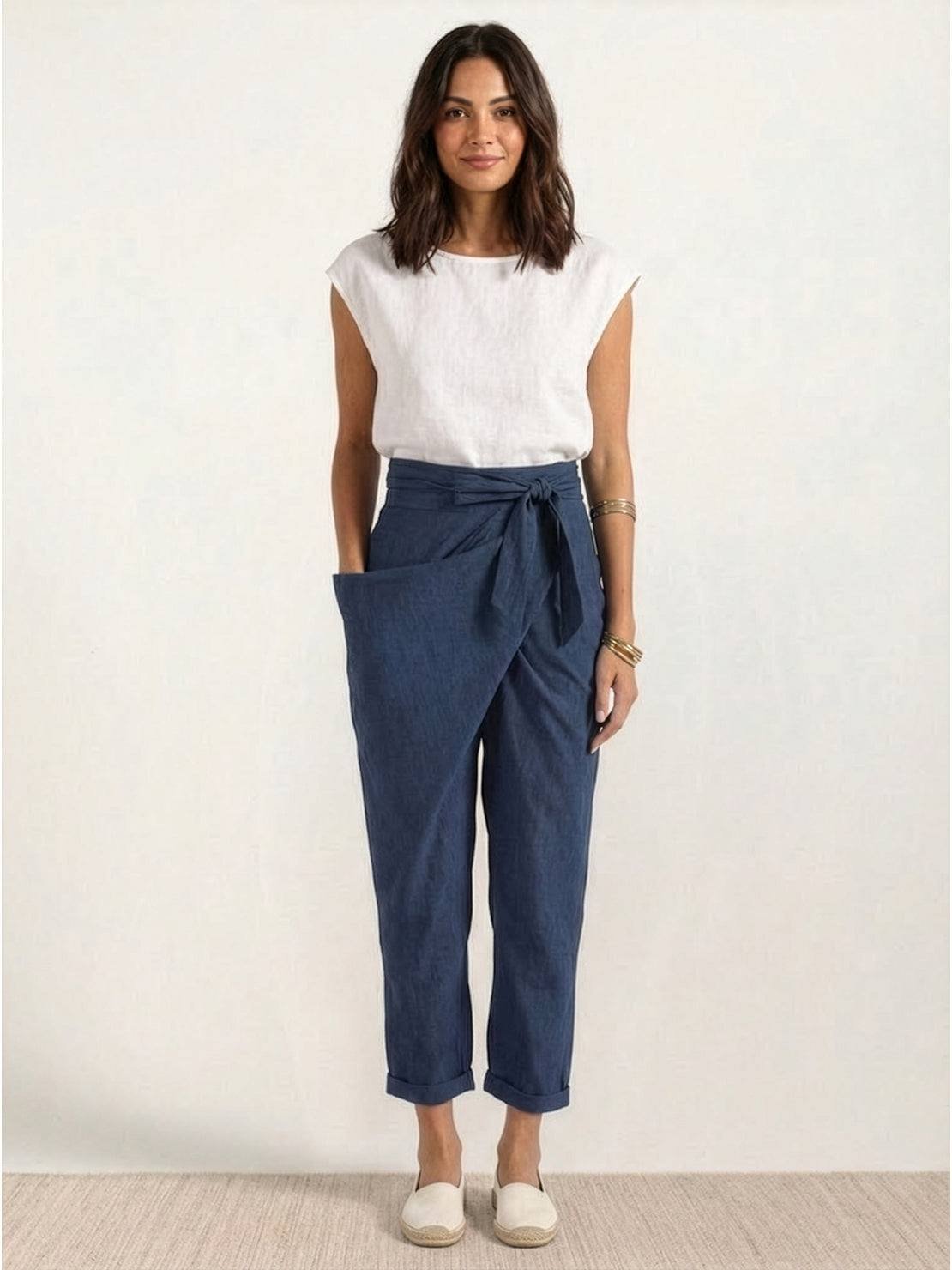 Women's High-Waist Wrap-Front Cropped Tapered Trousers - Variant Style 15 | Lavisa