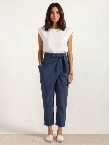Women's High-Waist Wrap-Front Cropped Tapered Trousers - Variant Style 15 | Lavisa