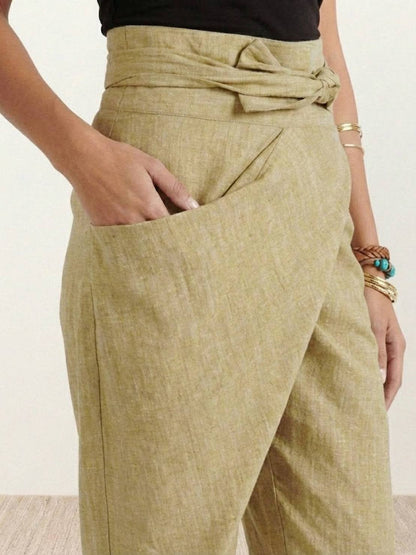 Women's High-Waist Wrap-Front Cropped Tapered Trousers - Variant Style 19 | Lavisa