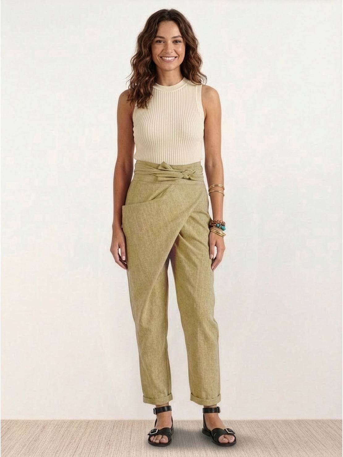 Women's High-Waist Wrap-Front Cropped Tapered Trousers - Variant Style 20 | Lavisa