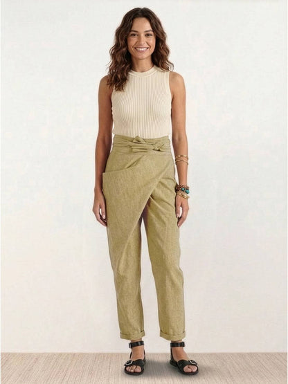 Women's High-Waist Wrap-Front Cropped Tapered Trousers - Variant Style 20 | Lavisa