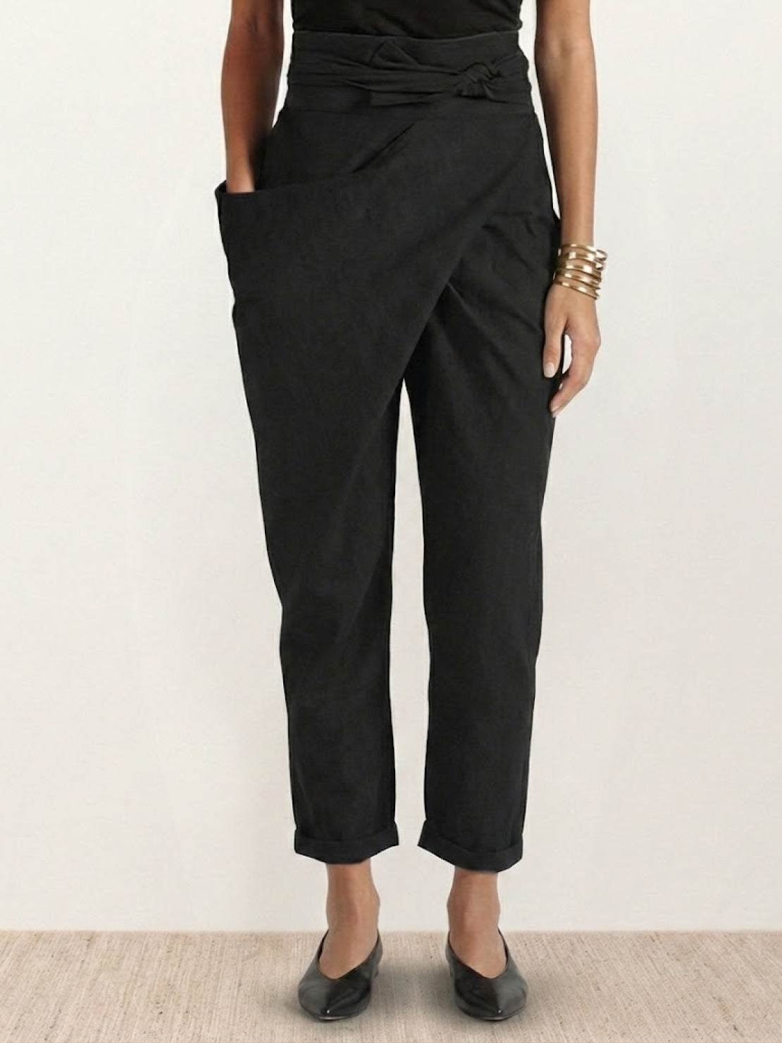 Women's High-Waist Wrap-Front Cropped Tapered Trousers - Variant Style 21 | Lavisa