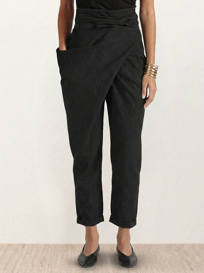 Women's High-Waist Wrap-Front Cropped Tapered Trousers - Variant Style 21 | Lavisa